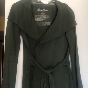 Lucky Brand army green french cotton terry cardigan Sz S